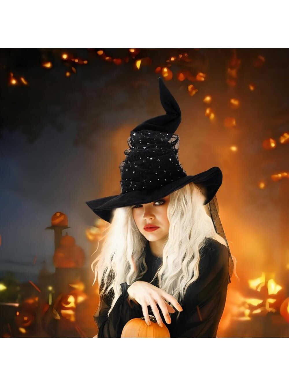 Wizard Mesh Black Hat for Adult Halloween Costume Witch Cosplay Accessory - Picture 6 of 7